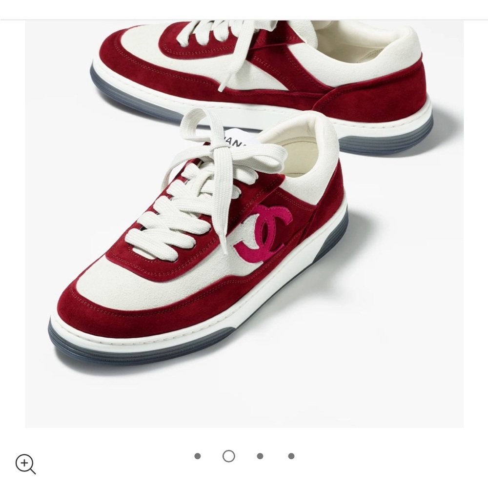CHANEL Women's Red and White Sneakers